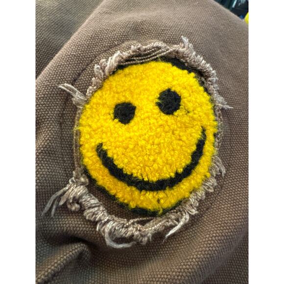 Urban Outfitters Smile Patch Distressed Canvas Brown Tote Bag - Picture 10 of 12